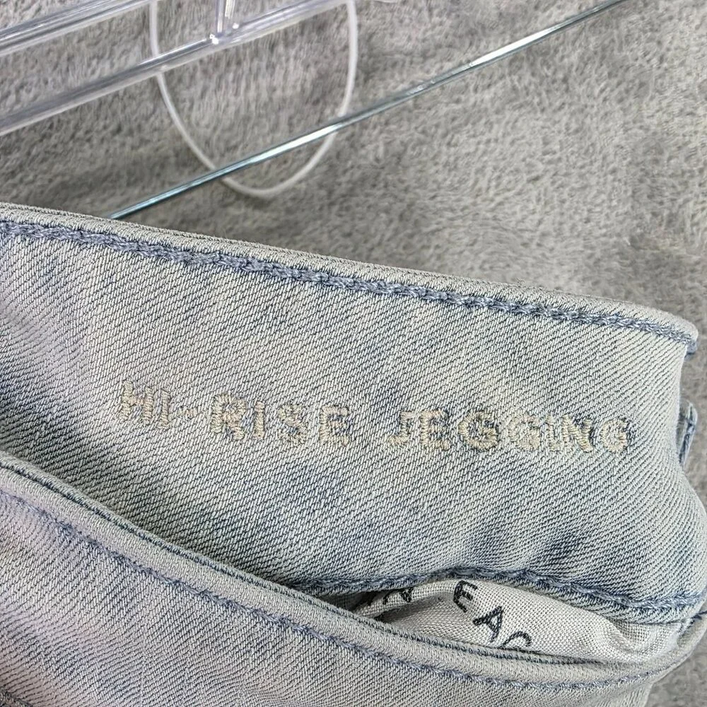 Womens American Eagle Hi-Rise Blue Denim Jegging Distressed Light Wash Size 12